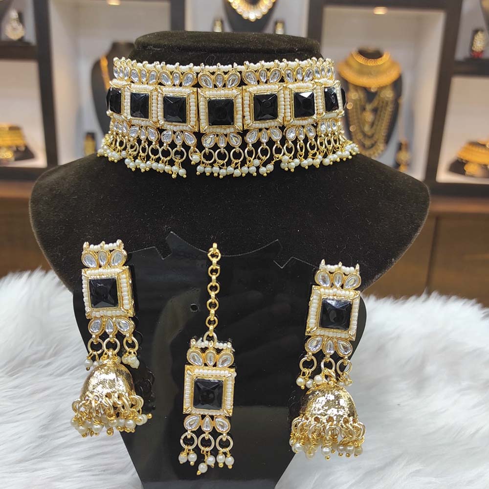 Heera Jewellers Gold Plated Kundan Stone & Pearl Choker Necklace Set