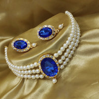 Heera Jewellers Gold Plated Austrian Stone & Crystal Pearl Choker Necklace Set