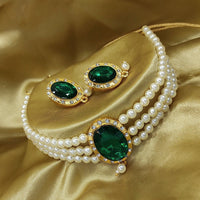 Heera Jewellers Gold Plated Austrian Stone & Crystal Pearl Choker Necklace Set