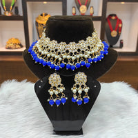 Heera Jewellers Gold Plated Kundan And Beads Choker Necklace Set