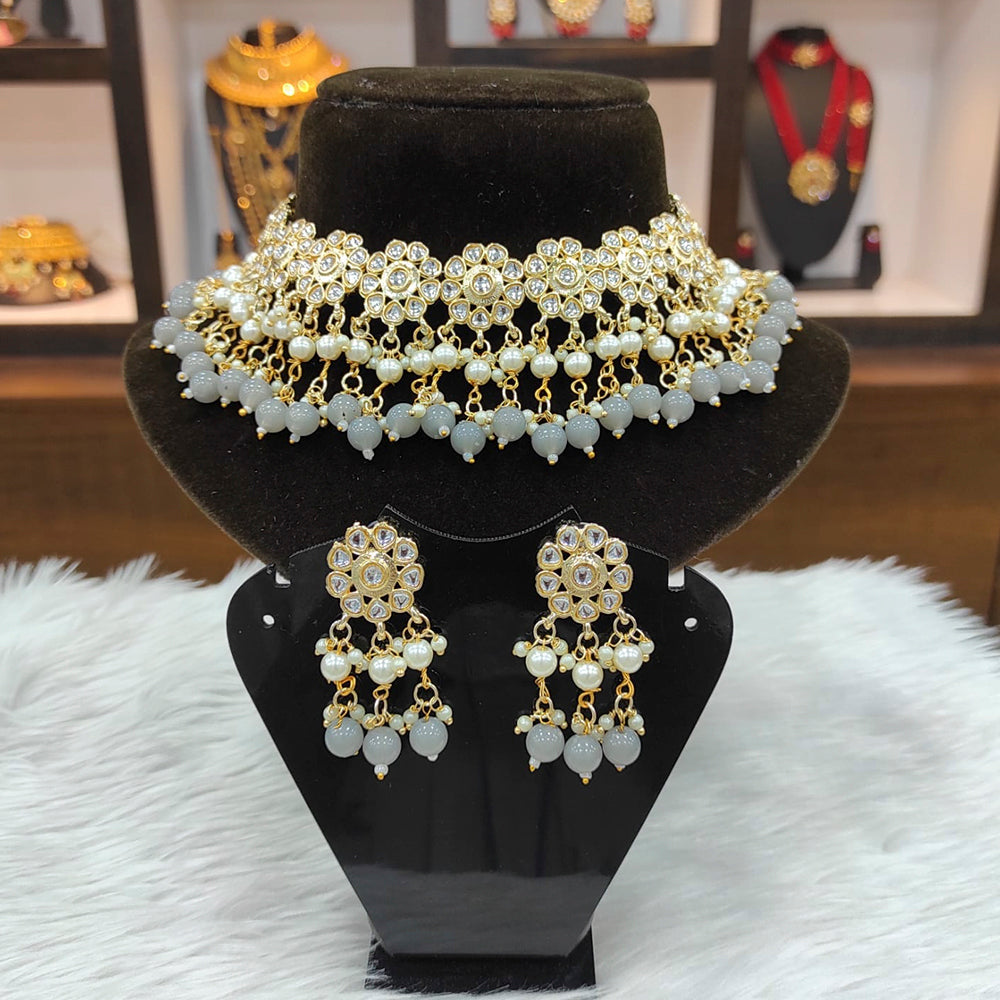 Heera Jewellers Gold Plated Kundan And Beads Choker Necklace Set