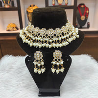 Heera Jewellers Gold Plated Kundan And Beads Choker Necklace Set