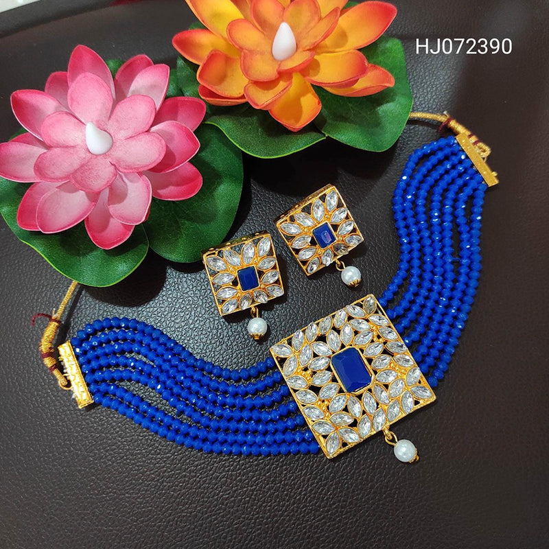 Heera Jewellers Gold Plated Kundan & Crystal Pearl Choker Necklace Set