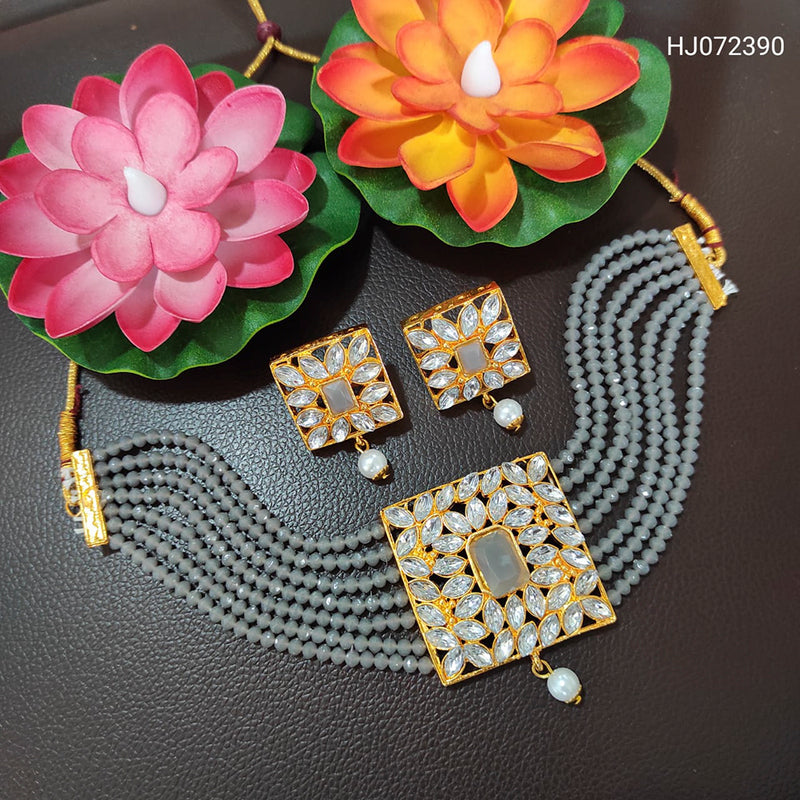 Heera Jewellers Gold Plated Kundan & Crystal Pearl Choker Necklace Set
