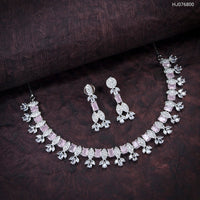 Heera Jewellers Silver Plated American Diamond Necklace Set