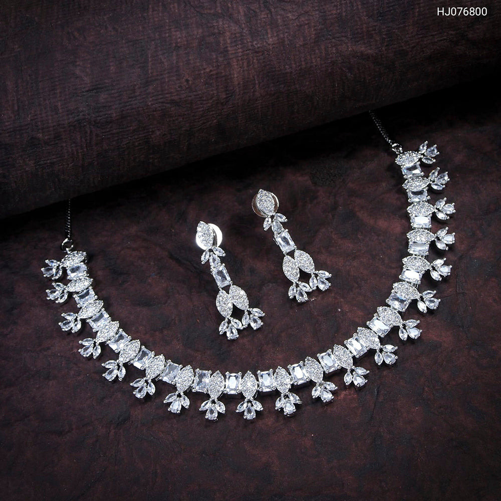 Heera Jewellers Silver Plated American Diamond Necklace Set