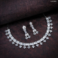 Heera Jewellers Silver Plated American Diamond Necklace Set