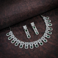 Heera Jewellers Silver Plated American Diamond Necklace Set