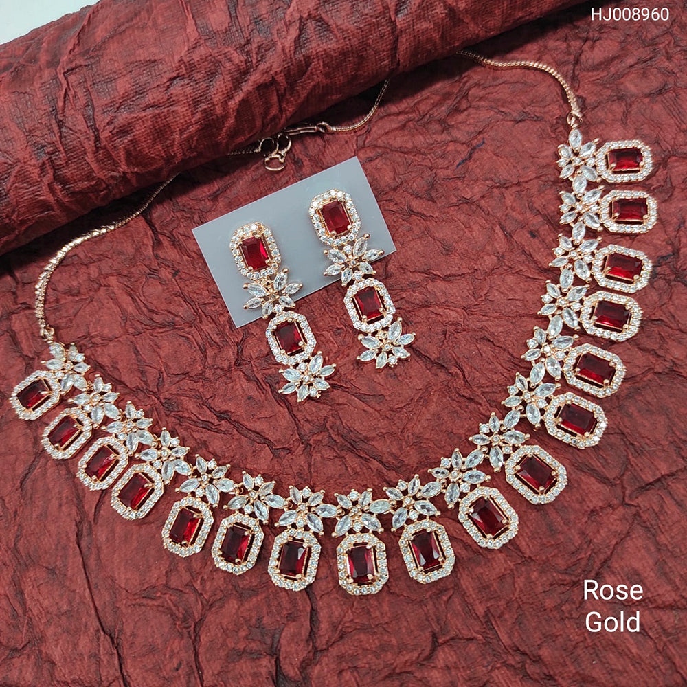 Heera Jewellers Gold Plated American Diamond Necklace Set