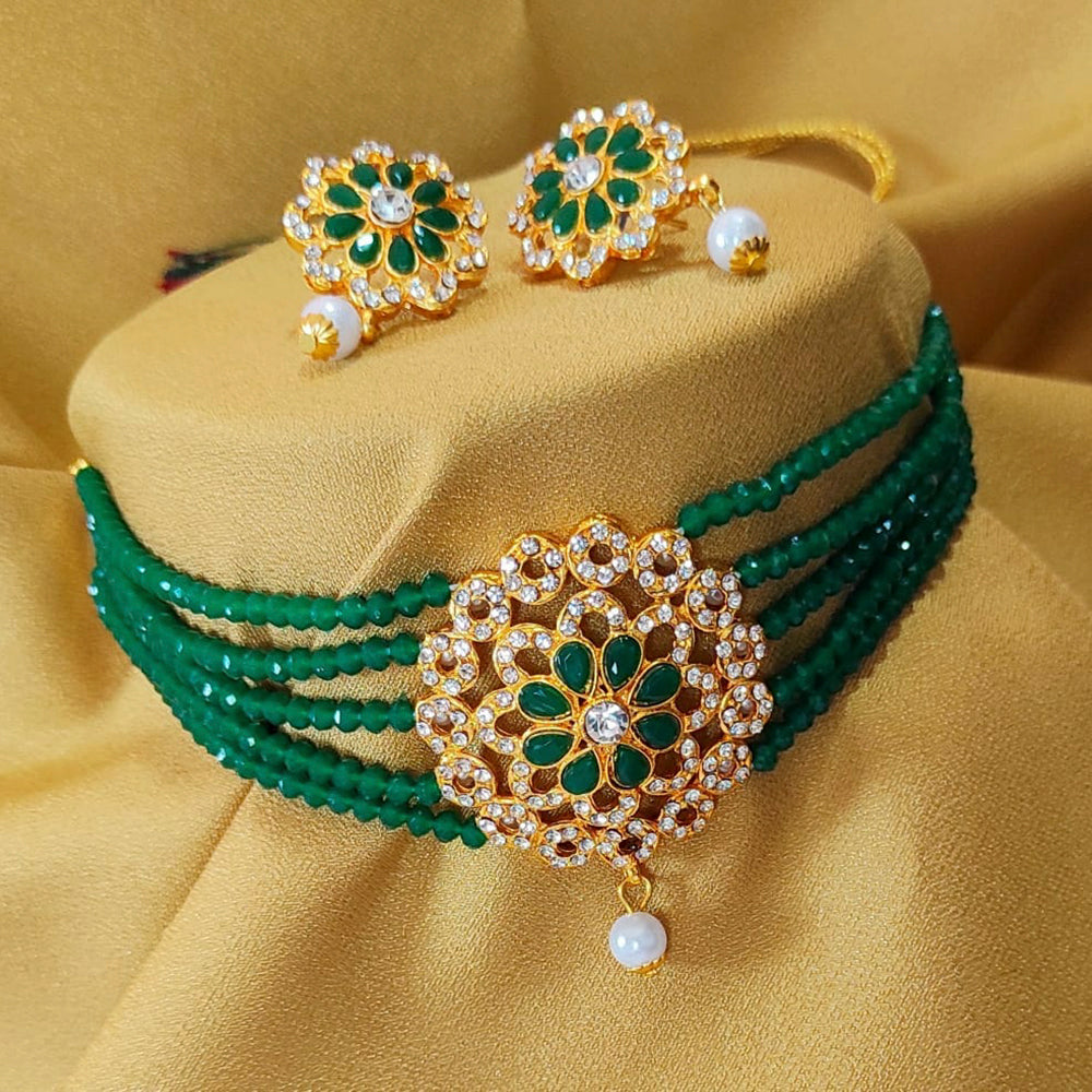 Heera Jewellers Gold Plated Austrian Stone & Beads Necklace Set