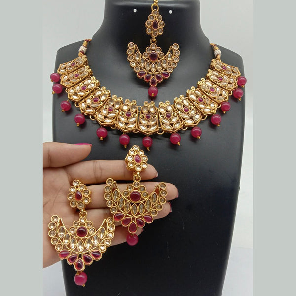 Heera Jewellers Gold Plated Pota & Kundan Stone Choker Necklace Set