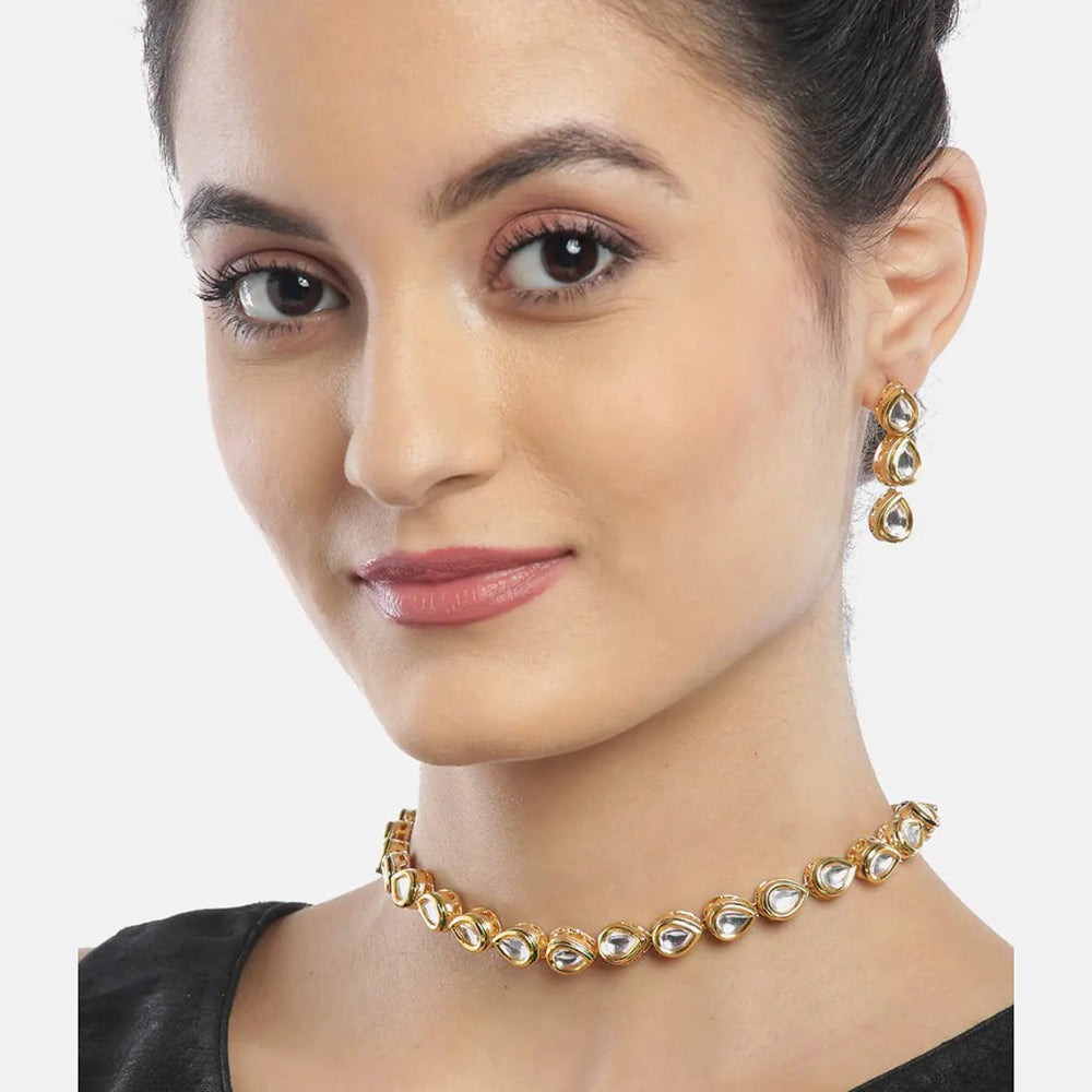 Heera Jewellers Gold Plated Kundan Stone Choker Necklace Set