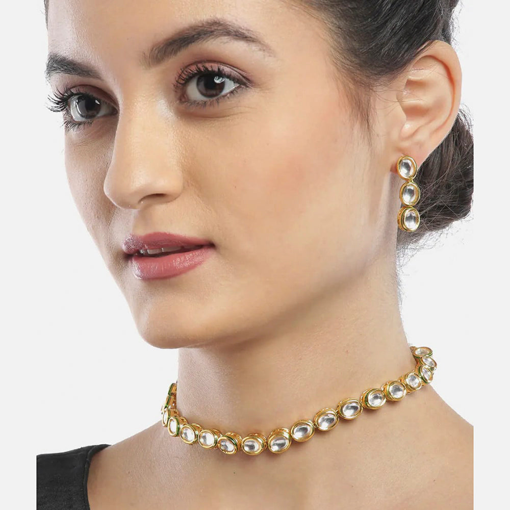 Heera Jewellers Gold Plated Kundan Stone Choker Necklace Set