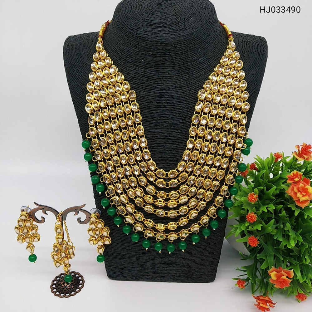 Heera Jewellers Gold Plated Kundan Stone & Beads Necklace Set