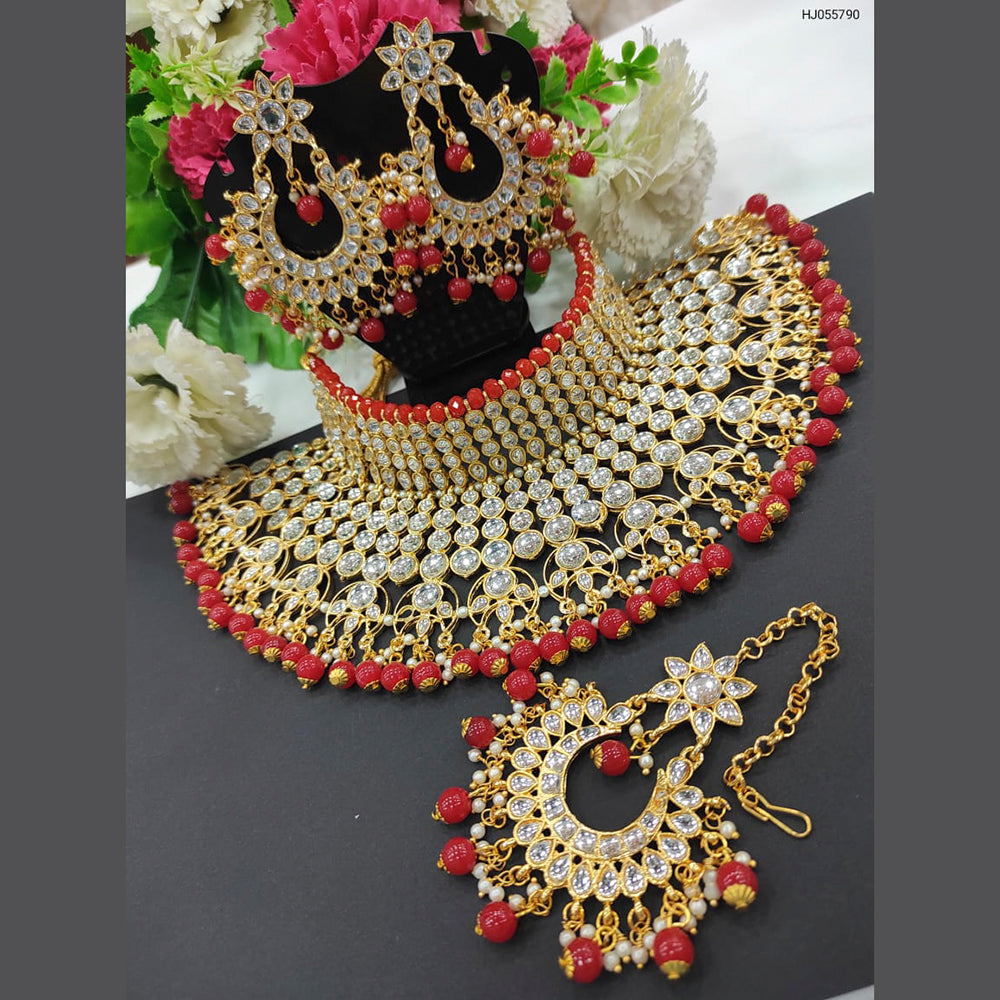 Heera Jewellers Gold Plated Crystal Stone & Beads Designer Choker Necklace Set