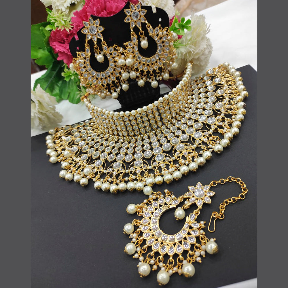 Heera Jewellers Gold Plated Crystal Stone & Beads Designer Choker Necklace Set