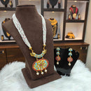 Heera Jewellers Gold Plated Austrian Stone & Pota Stone Moti Long Necklace Set