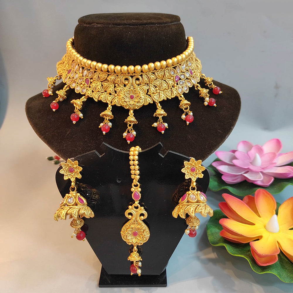 Heera Jewellers Gold Plated Ad Stone Designer Choker Necklace Set