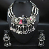 Heera Jewellers Navratri Special Mirror Oxidised Stylish Necklace Set