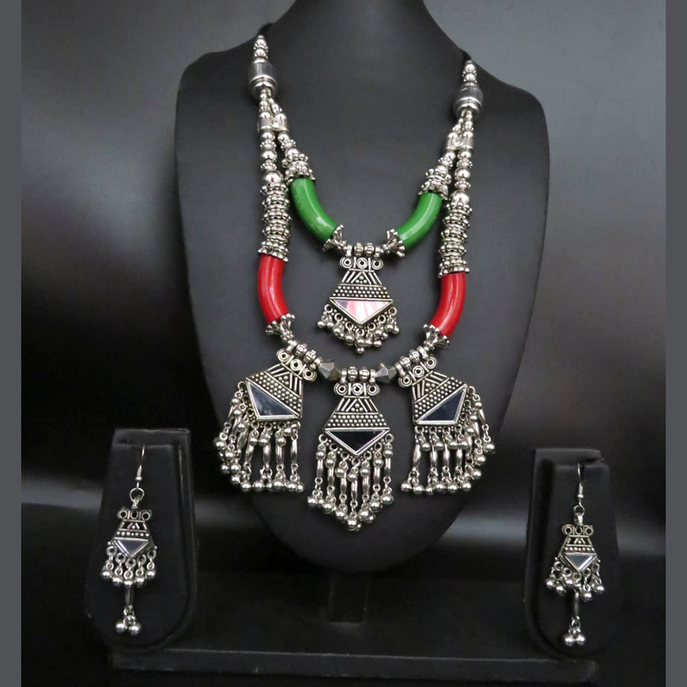 Heera Jewellers Navratri Special Mirror & Oxidised Stylish Necklace Set