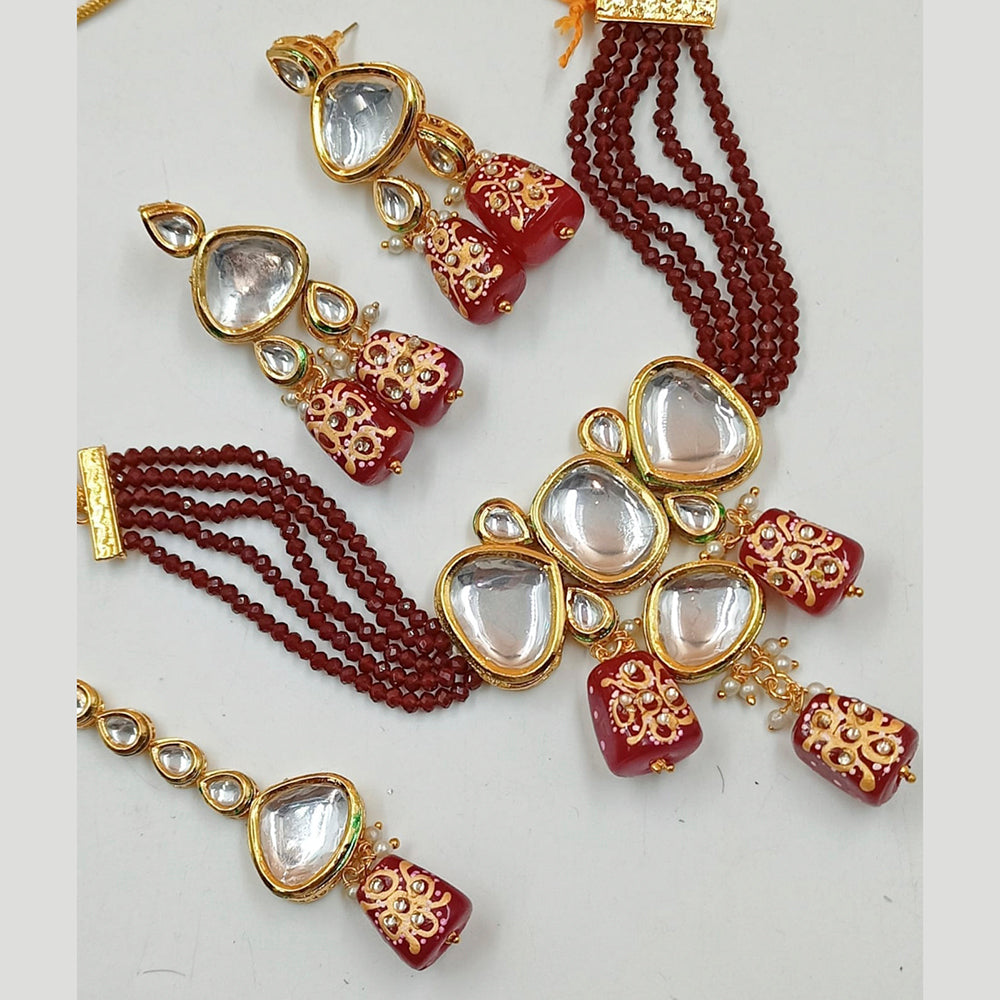 Heera Jewellers Gold Plated Kundan & Beads Choker Necklace Set