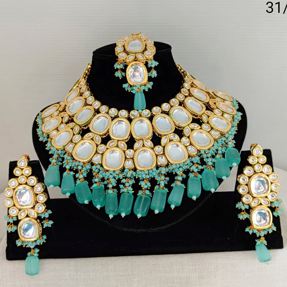 Heera Jewellers Gold Plated Kundan & Beads Designer Choker Necklace Set