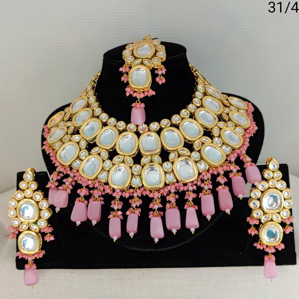 Heera Jewellers Gold Plated Kundan & Beads Designer Choker Necklace Set