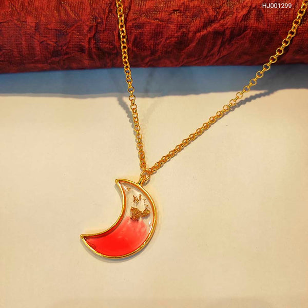 Heera Jewellers Gold Plated Moon Shape Resin Stylish Chain Pendant