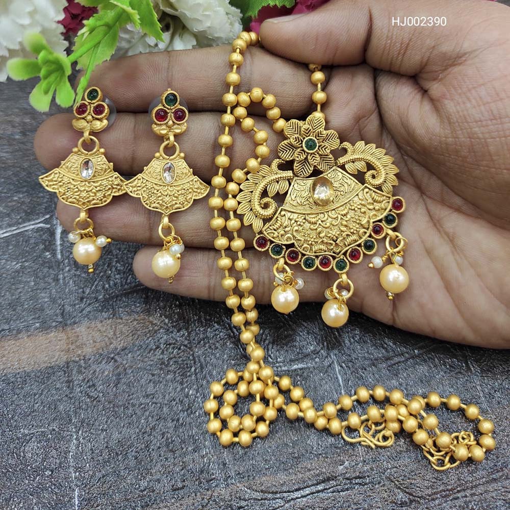 Heera Jewellers  Gold Plaated Long Chain Pota Stone Traditional Necklace Set