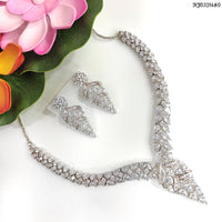 Heera Jewellers Silver Plated AD Stone Necklace Set