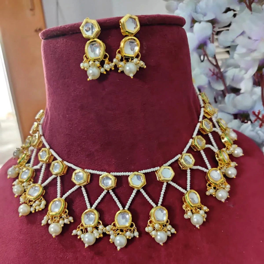 Heera Jewellers Gold Plated Kundan Stone & Pearl Necklace Set