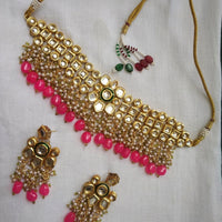 Heera Jewellers Gold Plated Kundan Stone & Pearl Necklace Set