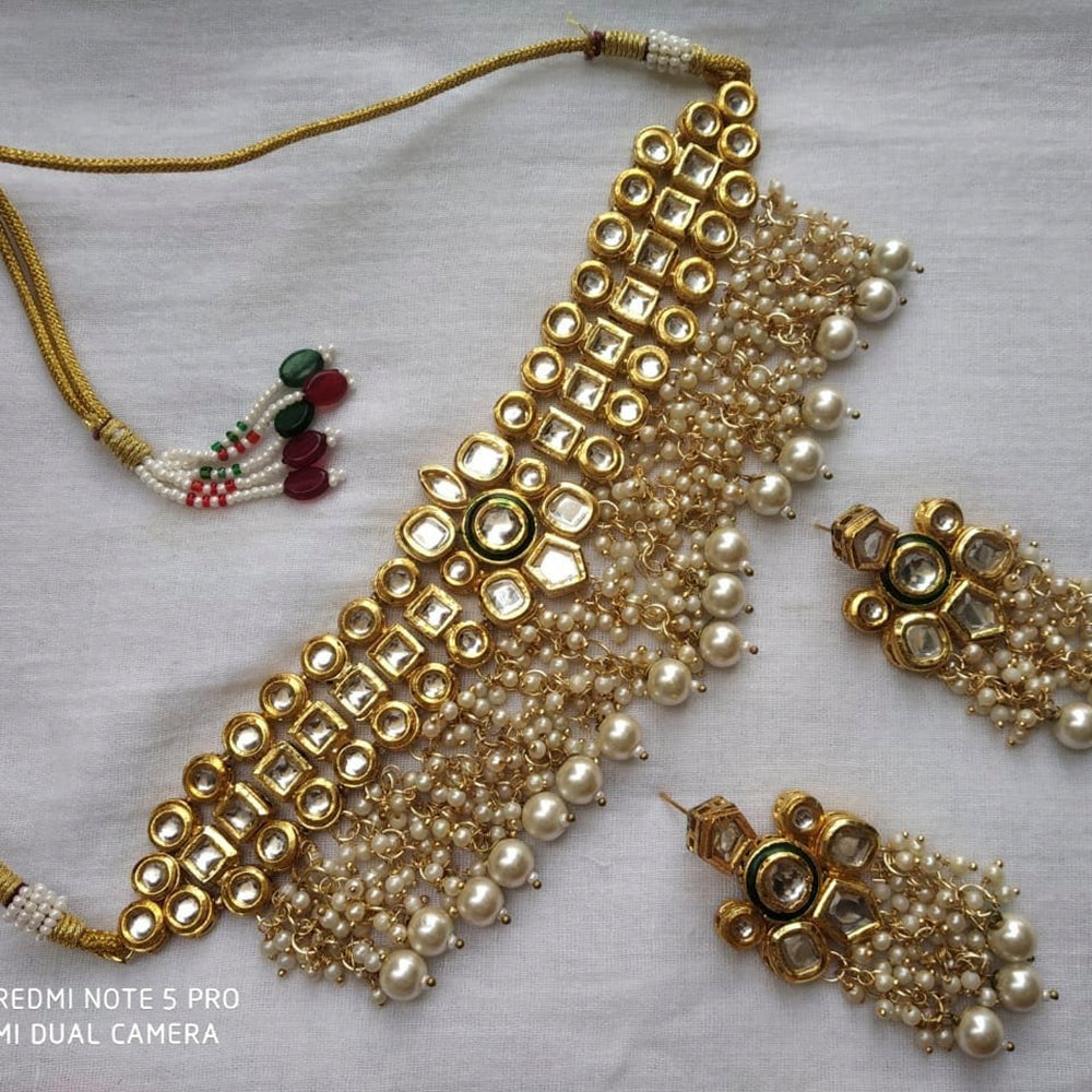 Heera Jewellers Gold Plated Kundan Stone & Pearl Necklace Set