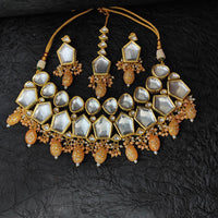 Heera Jewellers Gold Plated Kundan Stone & Beads Necklace Set