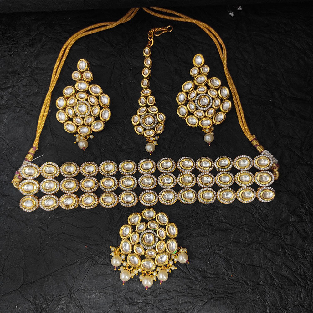 Heera Jewellers Gold Plated Kundan Stone Necklace Set