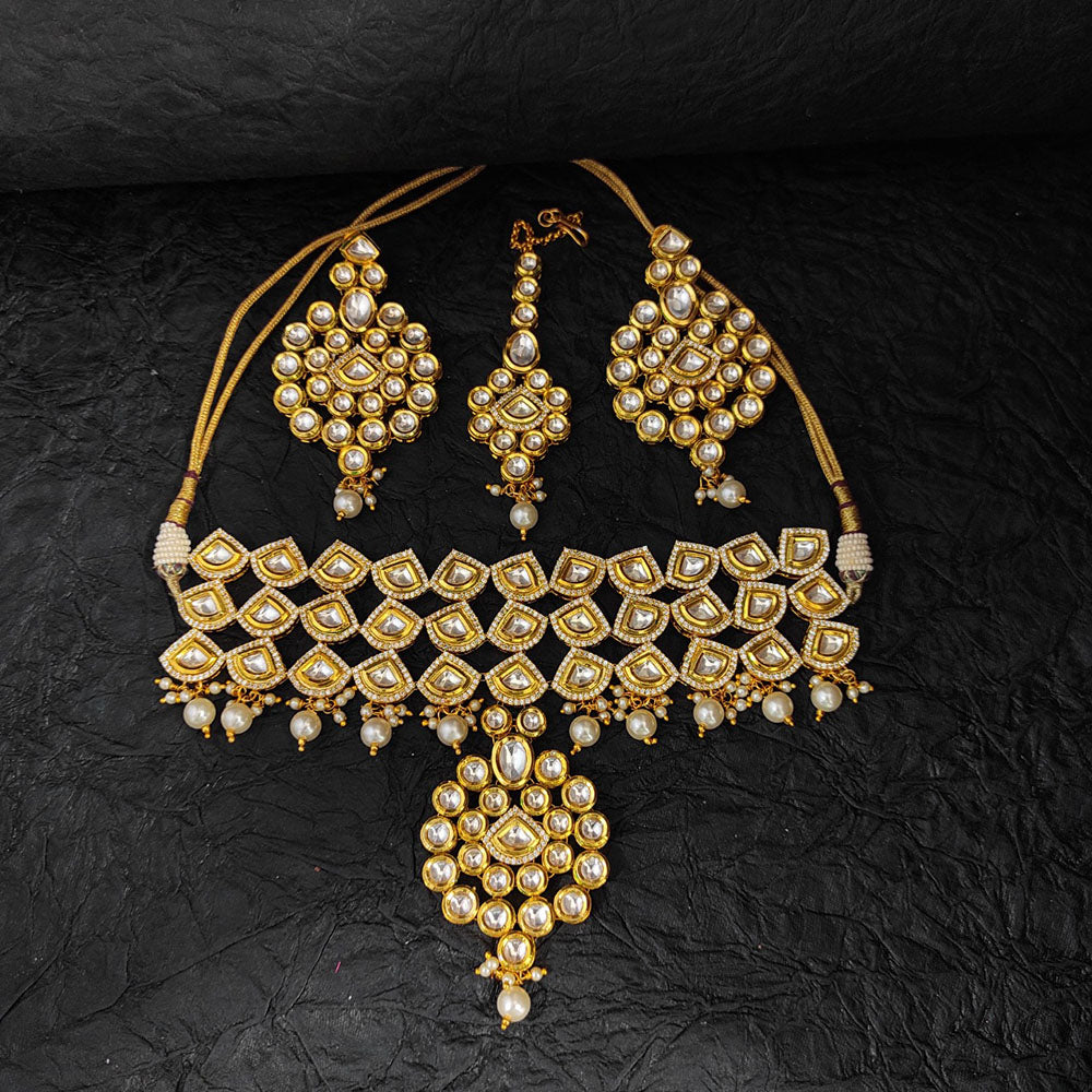 Heera Jewellers Gold Plated Kundan Stone Necklace Set