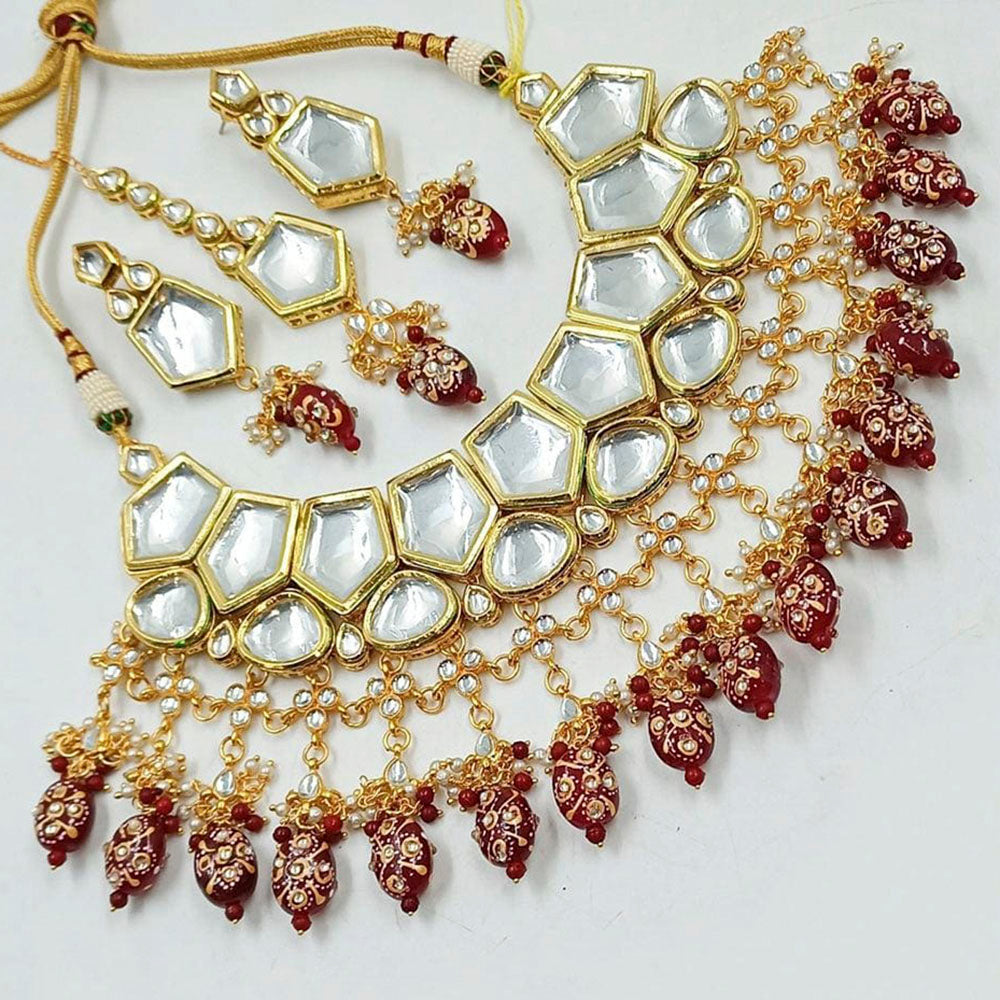 Heera Jewellers Gold Plated Kundan Stone & Beads Choker Necklace Set