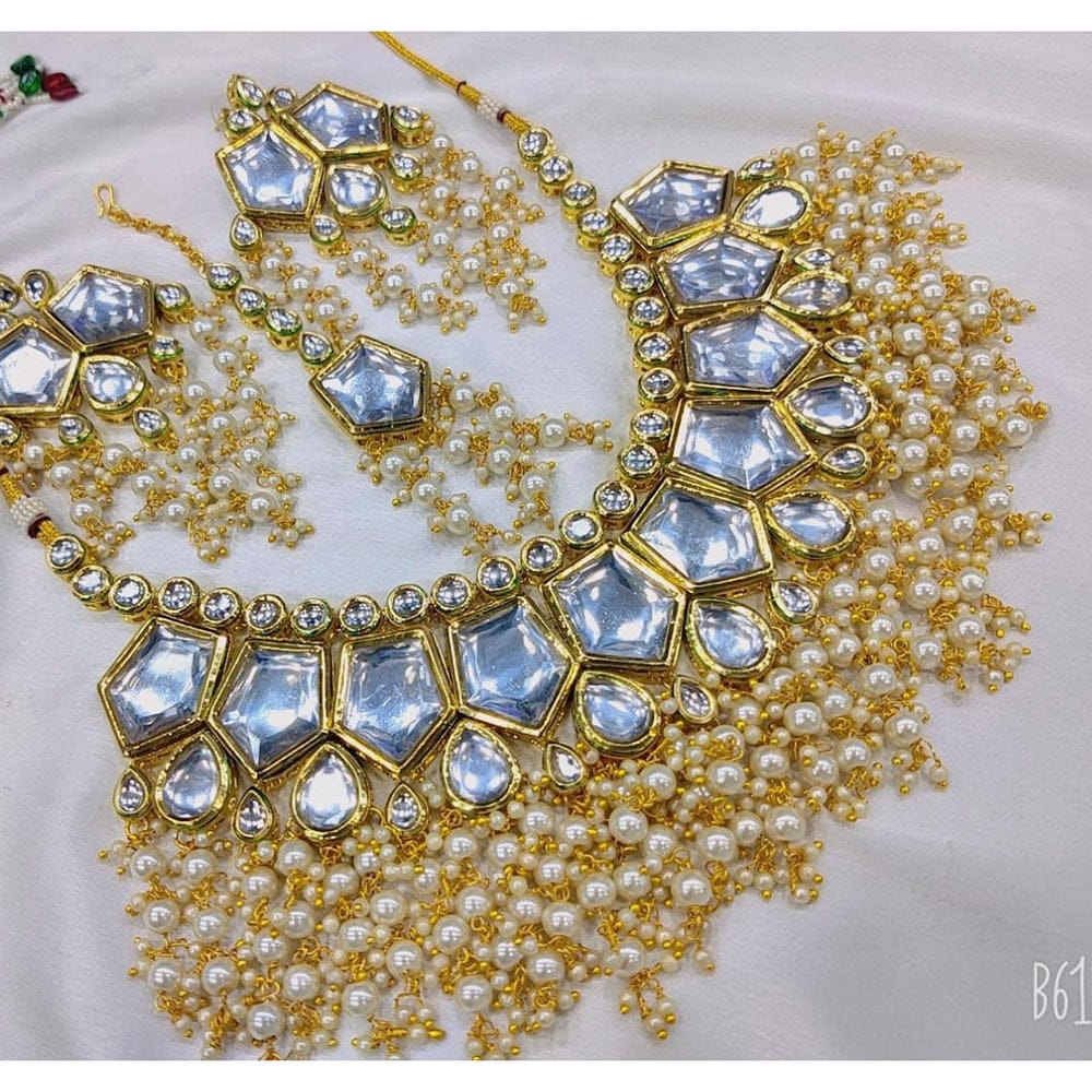 Heera Jewellers Gold Plated Kundan Stone & Pearl Choker Necklace Set