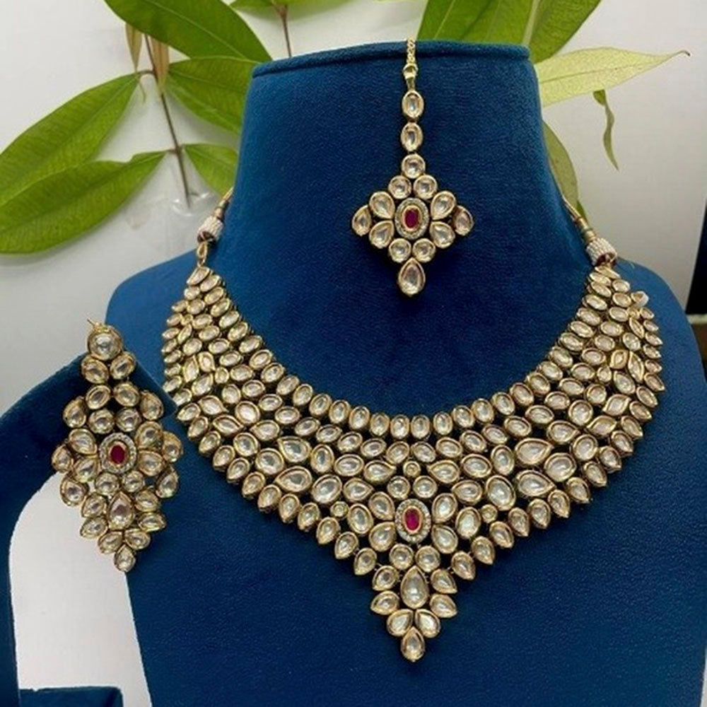 Heera Jewellers Gold Plated Kundan Stone Necklace Set