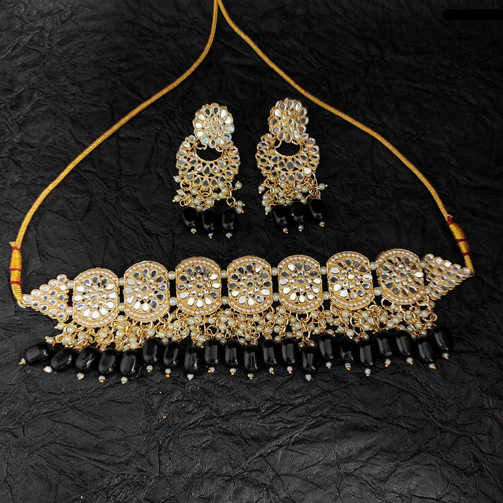 Heera Jewellers Gold Plated Mirror  & Beads Necklace Set