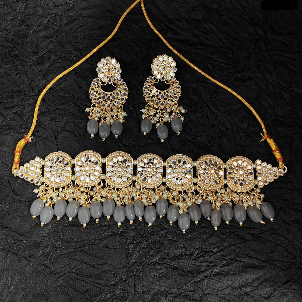 Heera Jewellers Gold Plated Mirror  & Beads Necklace Set