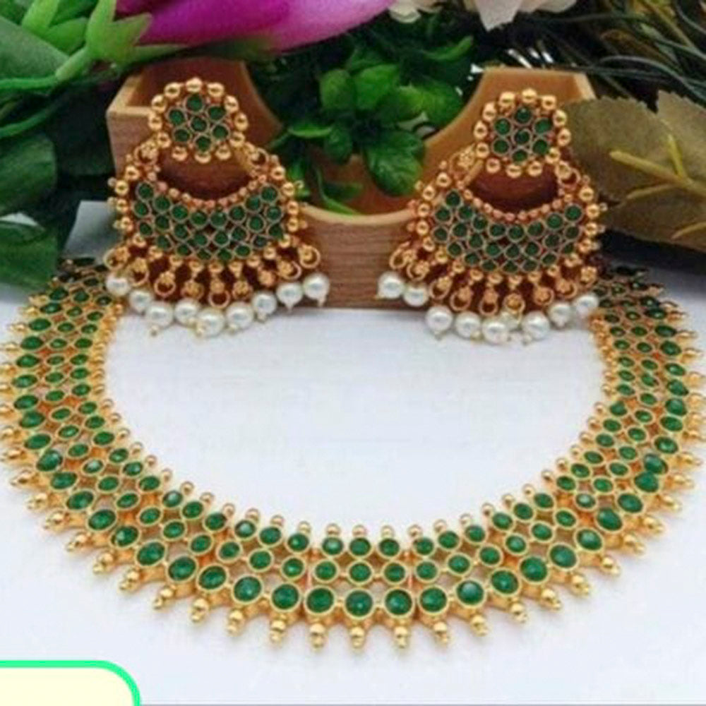 Heera Jewellers Gold Plated Pota  Stone Choker Necklace Set