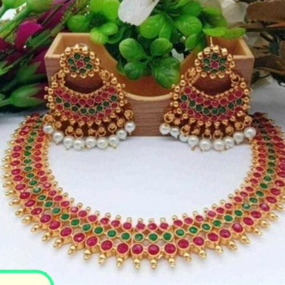 Heera Jewellers Gold Plated Pota  Stone Choker Necklace Set