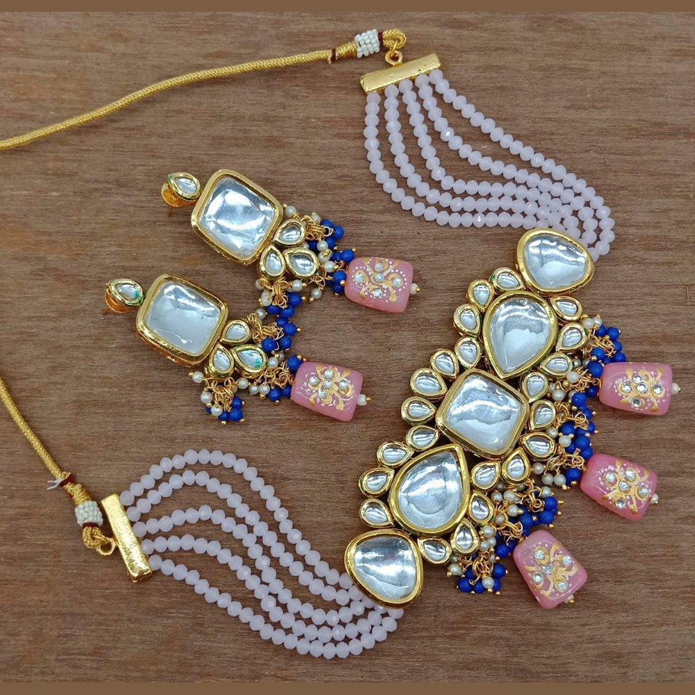 Heera Jewellers Gold Plated Kundan Stone & Beads Choker Necklace Set