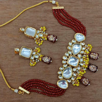 Heera Jewellers Gold Plated Kundan Stone & Beads Choker Necklace Set