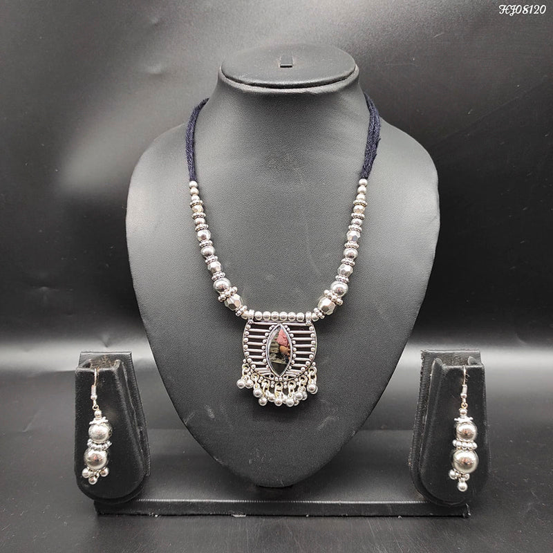 Heera Jewellers Oxidized Plated Mirror Necklace Set - HJNECk640