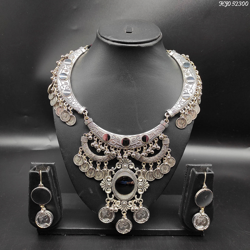 Heera Jewellers Oxidized Plated Mirror Necklace Set - HJNECk647