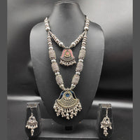 Heera Jewellers Oxidized Plated Mirror Necklace Set - HJNECk655