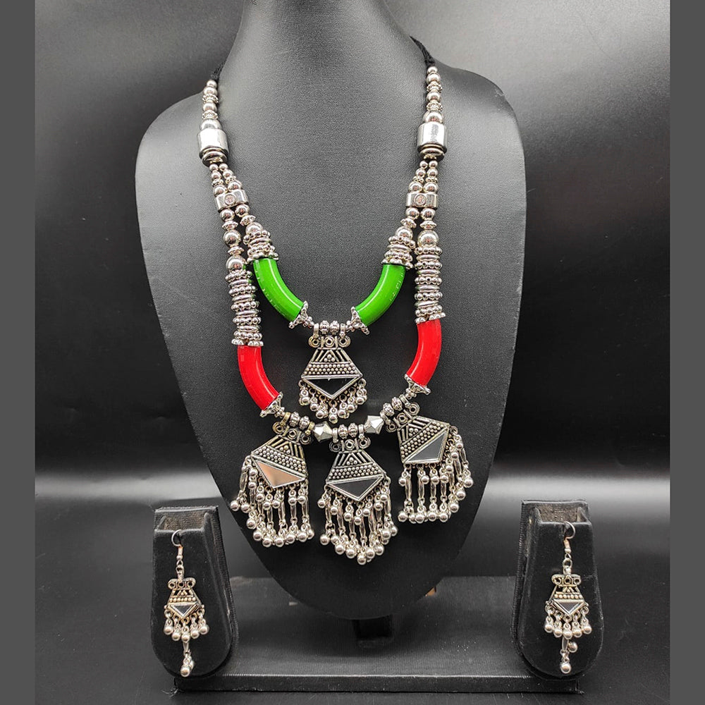 Heera Jewellers Oxidized Plated Mirror Necklace Set - HJNECk656