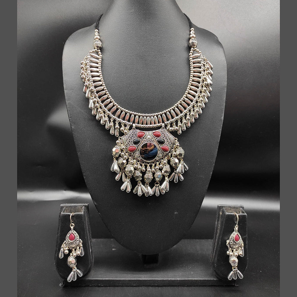 Heera Jewellers Oxidized Plated Mirror Necklace Set - HJNECk658